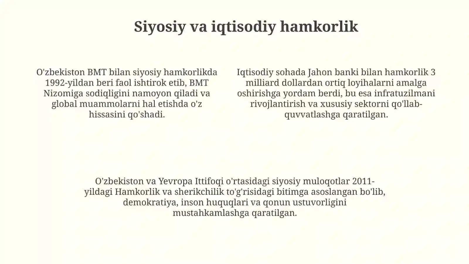 O‘zbekistonning xalqaro tashkilotlar bilan hamkorlikaloqalari 4