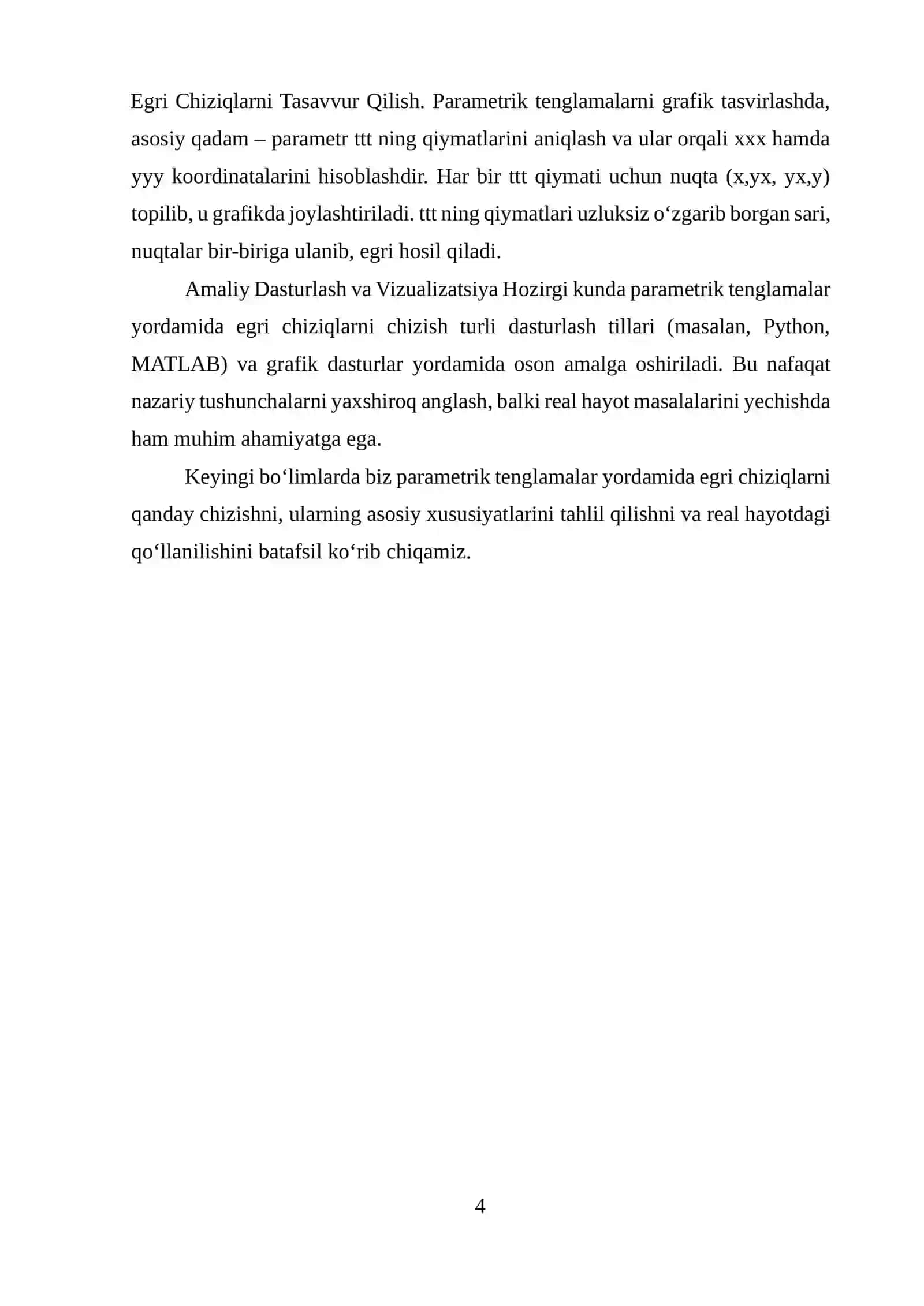 Parametrik Tenglamalar va Egri Chiziqlarni Chizish 4