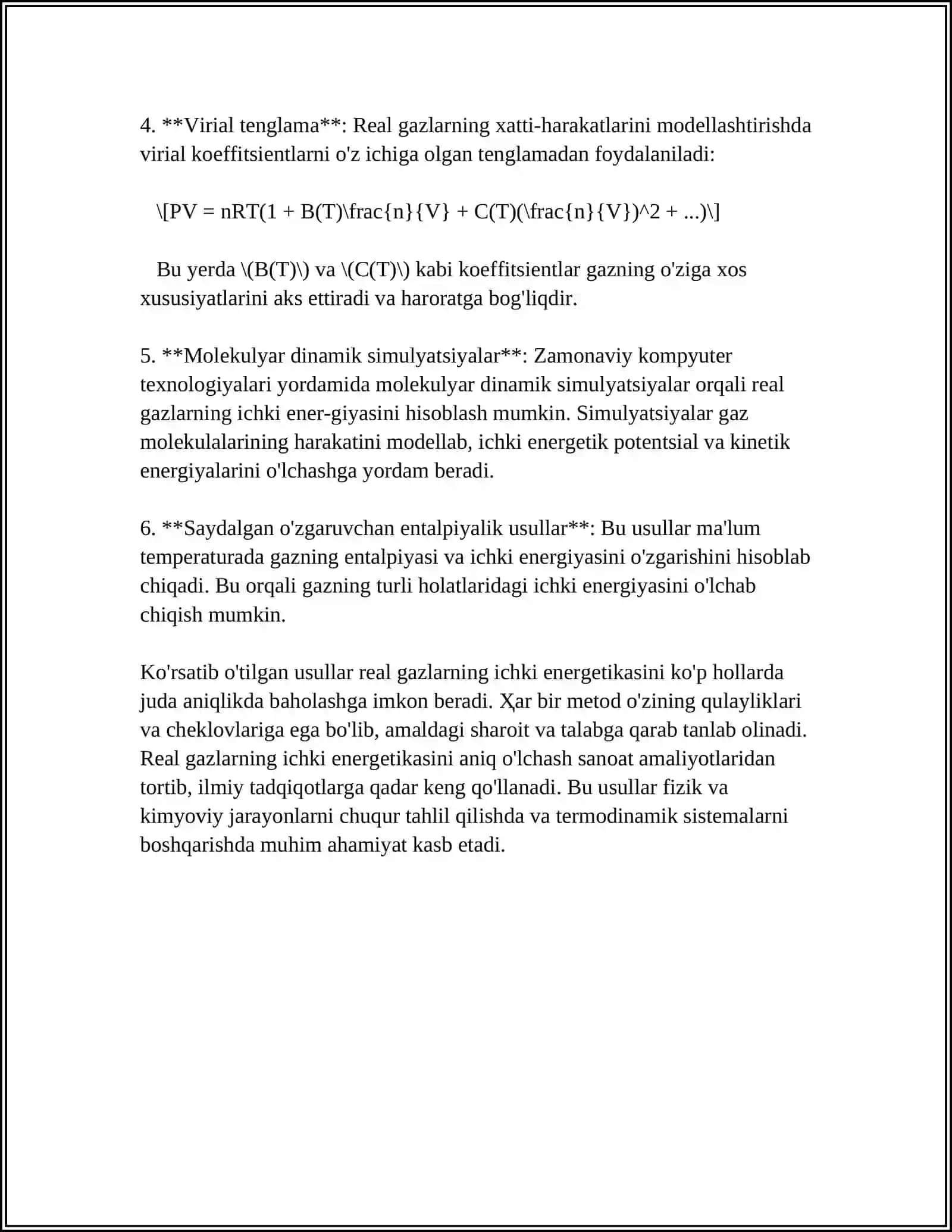 REAL GAZNING ICHKI ENERGIYASI JOUL TOMSON EFFEKTI 4