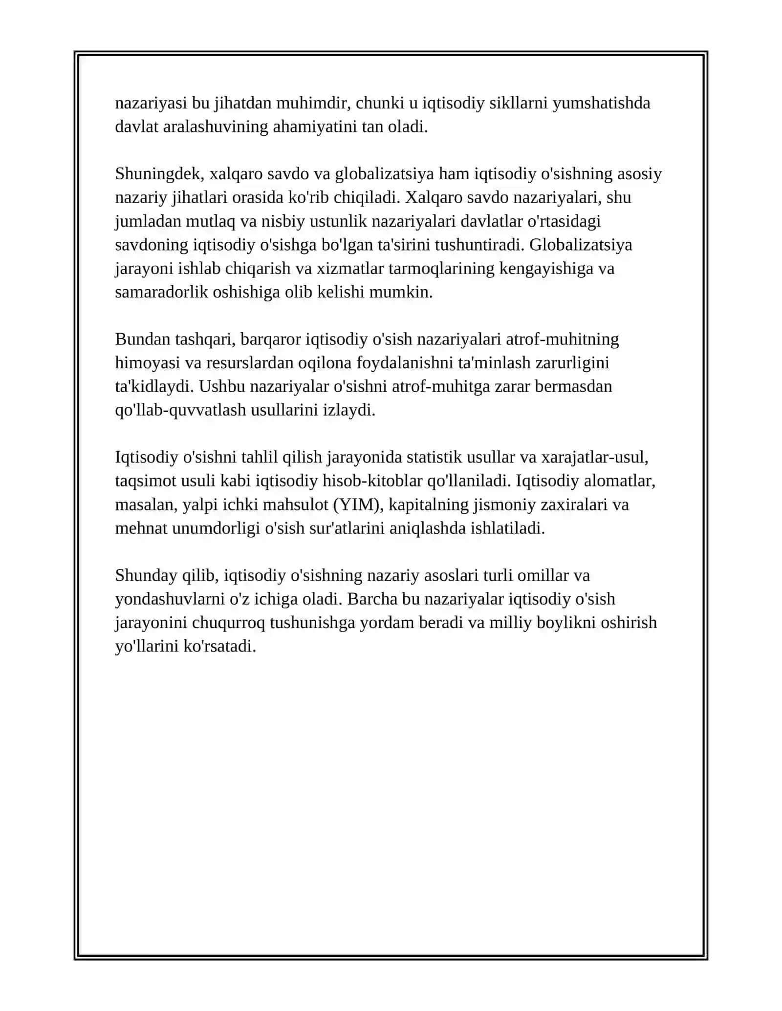 IQTISODIY O'SISH. MILLIY BOYLIK 4