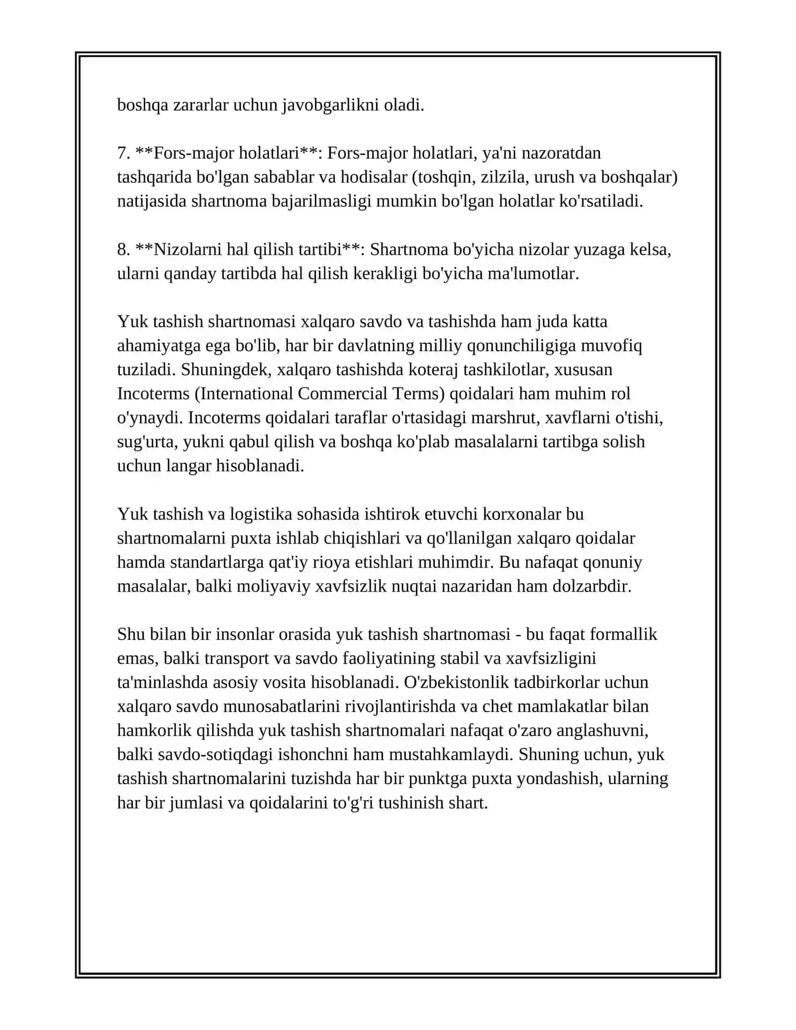 YUK TASHISH SHARTNOMASINING YOZMA SHAKLI-YUKXATINI TUZISH 4