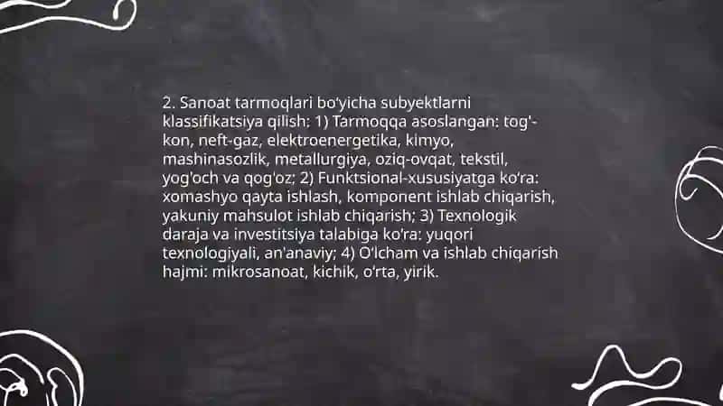 Bozor iqtisodiyotida хo‘jalik yurituvchi subyektlarni iqtisodiy sektorlar va tarmoqlar bo‘yicha tasniflash 4