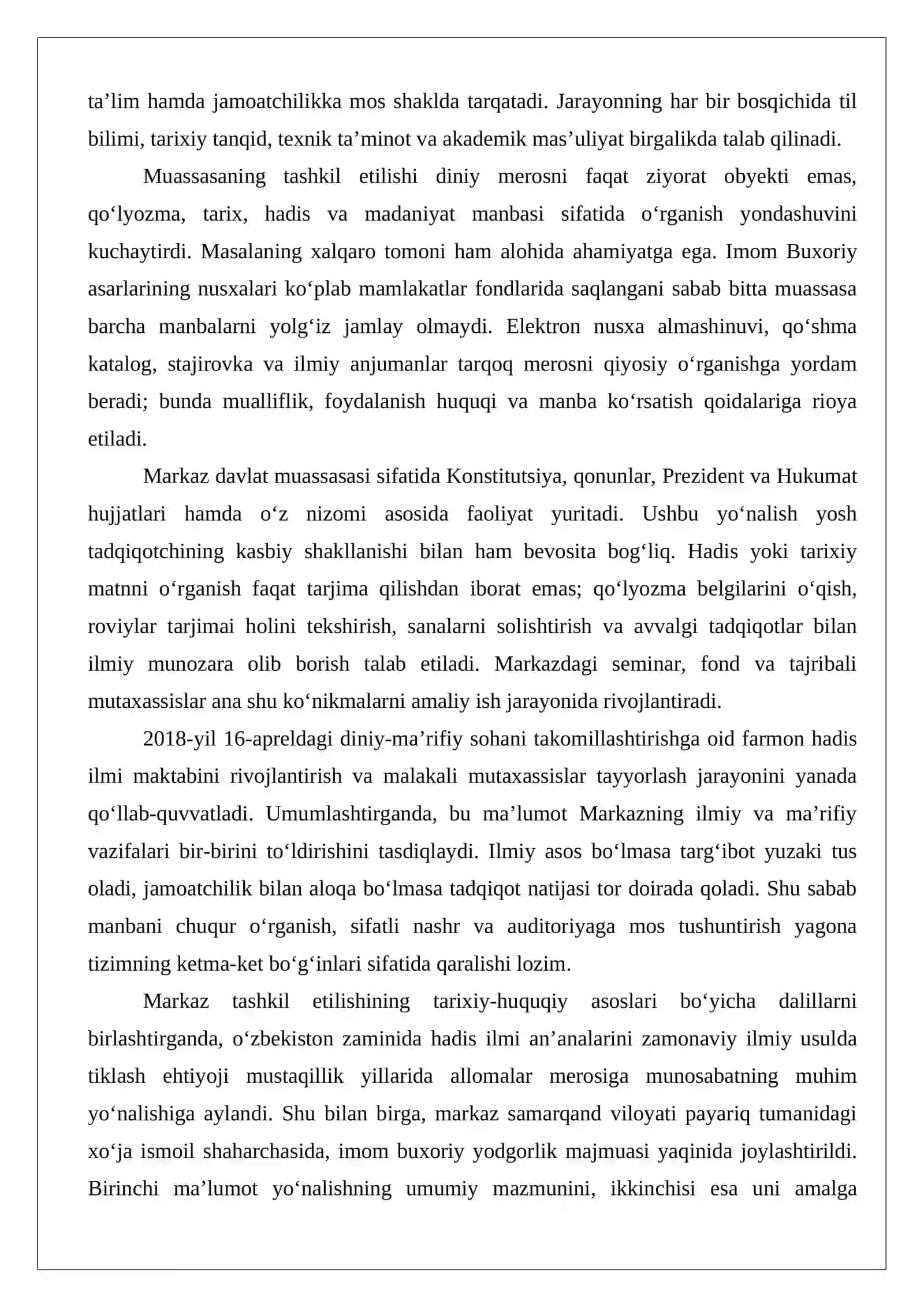 Imom Buxoriy xalqaro ilmiy-tadqiqot markazi faoliyati 4