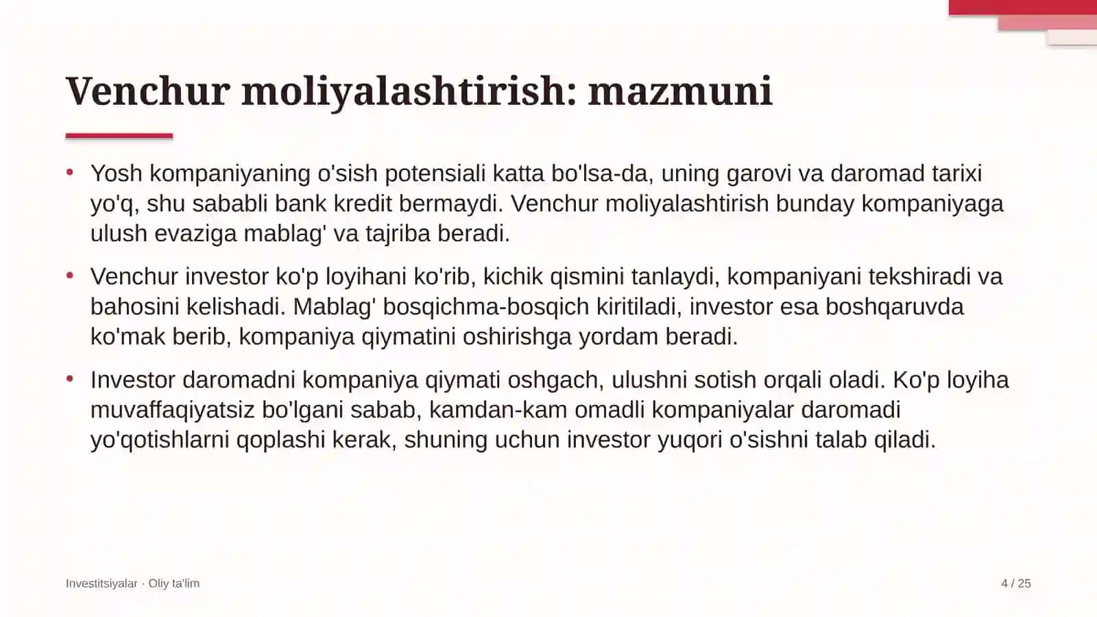Venchur moliyalashtirish: mohiyati 4