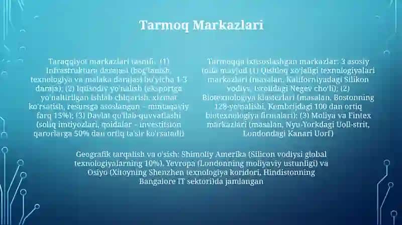 Rivojlanish markazlari tasnifi 4