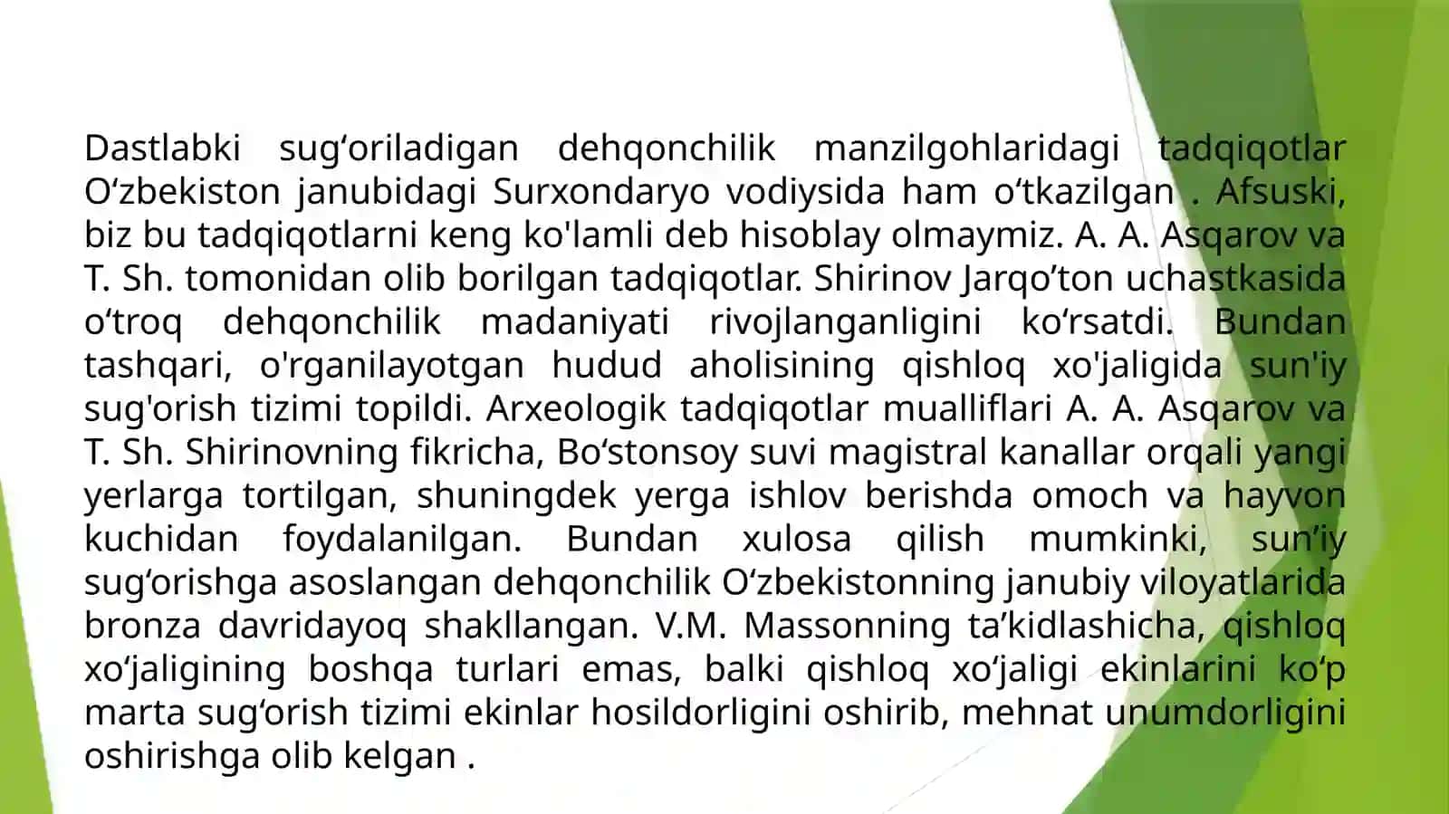 O‘rta Osiyo janubi hududlari o‘troq dehqonchiligi 4