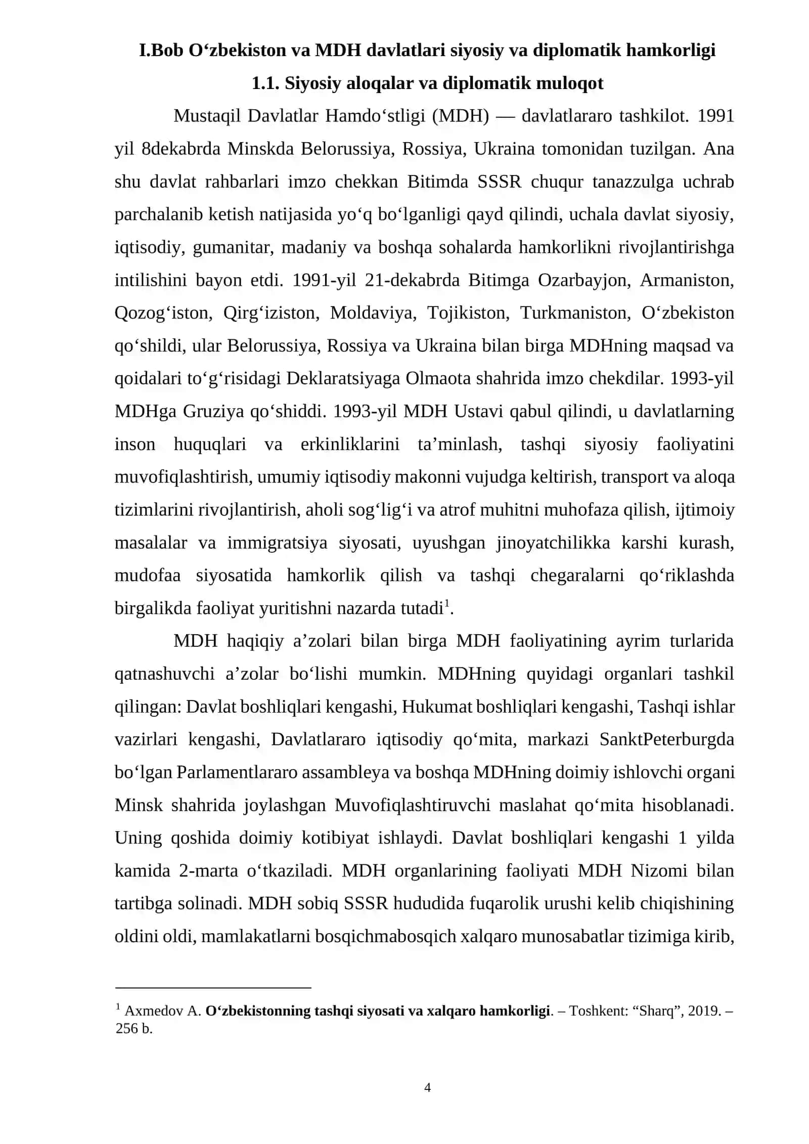 Oʻzbekiston va MDH davlatlari siyosiy va diplomatik hamkorligi 4