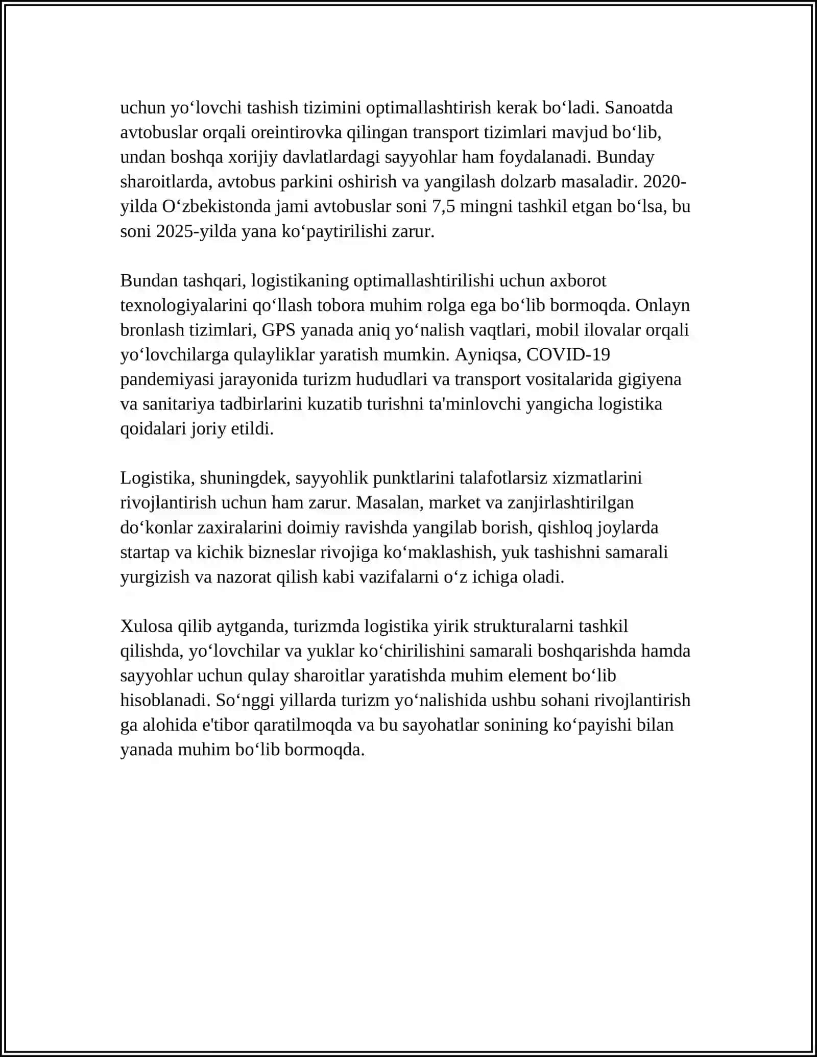 TURISTIK MAHSULOTNI SHAKLLANTIRISHDA LOGISTIK YONDASHUV 4