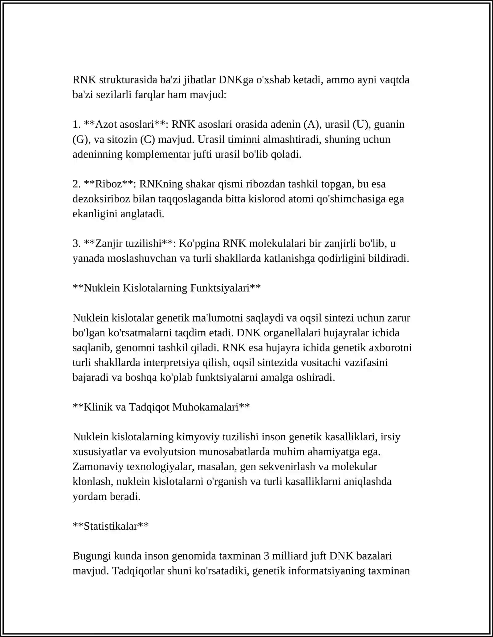 NUKLEIN KISLOTALARNING TUZILISHI. DNK VA RNK 4