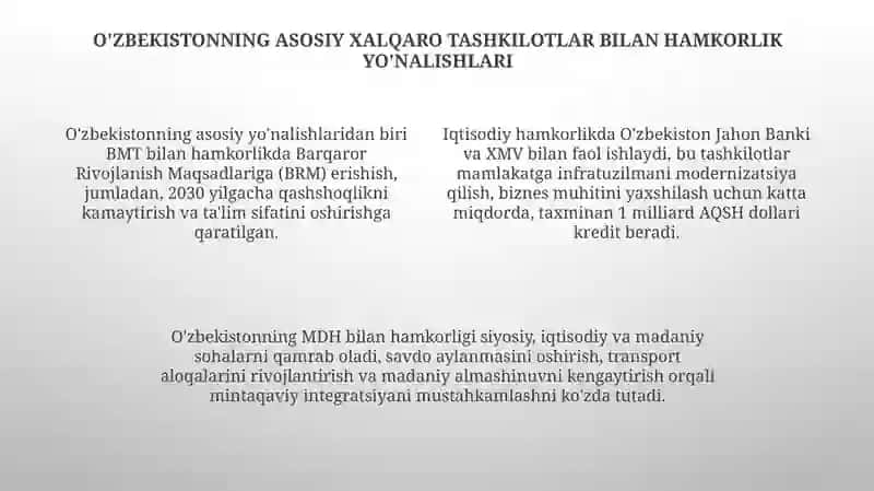 O'zbekistonning xalqaro hamkorlik aloqalari 4