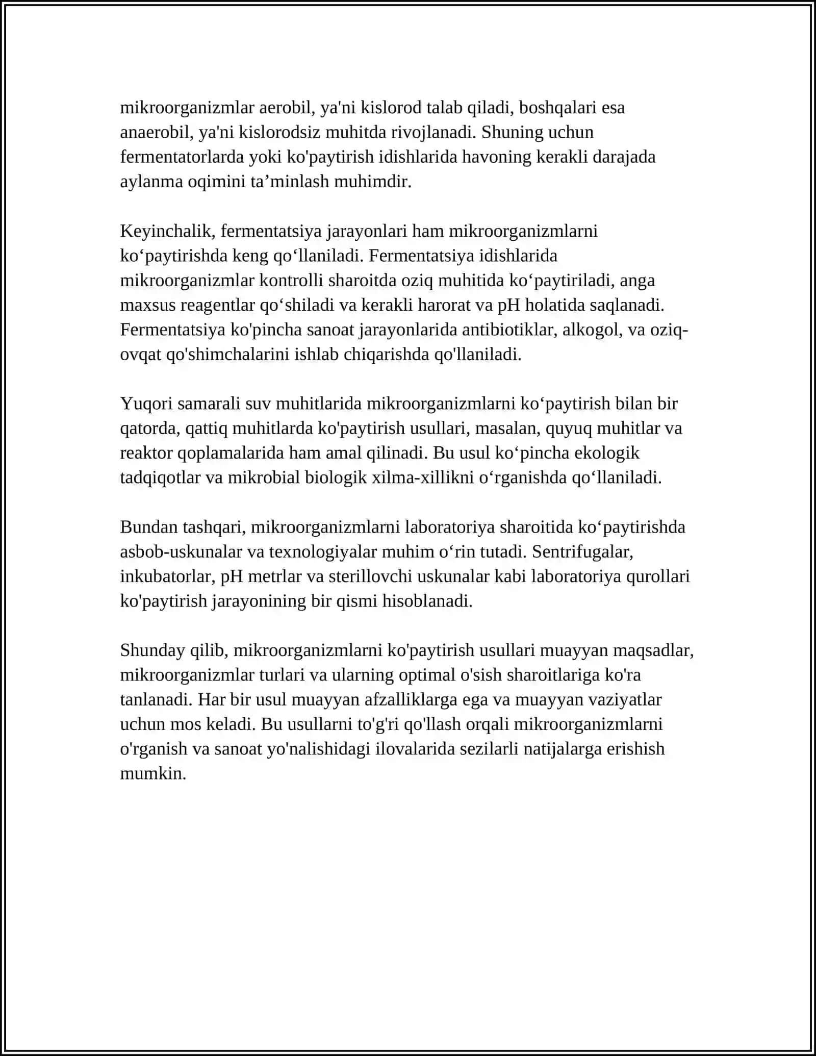 MIKROORGANIZMLARNI KO'PAYTIRISH. MIKROB HUJAYRALARI METOBOLIZMI. SOF KULTURA AJRATISH. OZUQA MUHITLARI TAYYORLASH 4