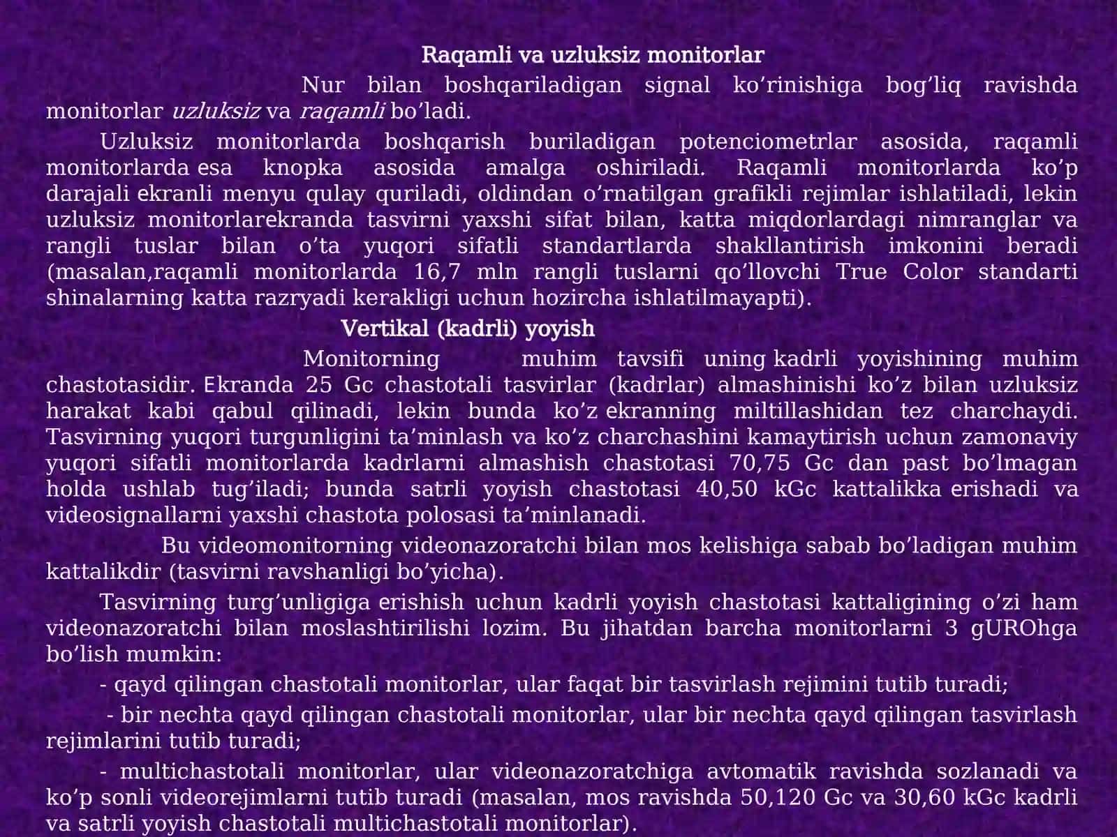 Monitor va uning xarakteristikasi 4