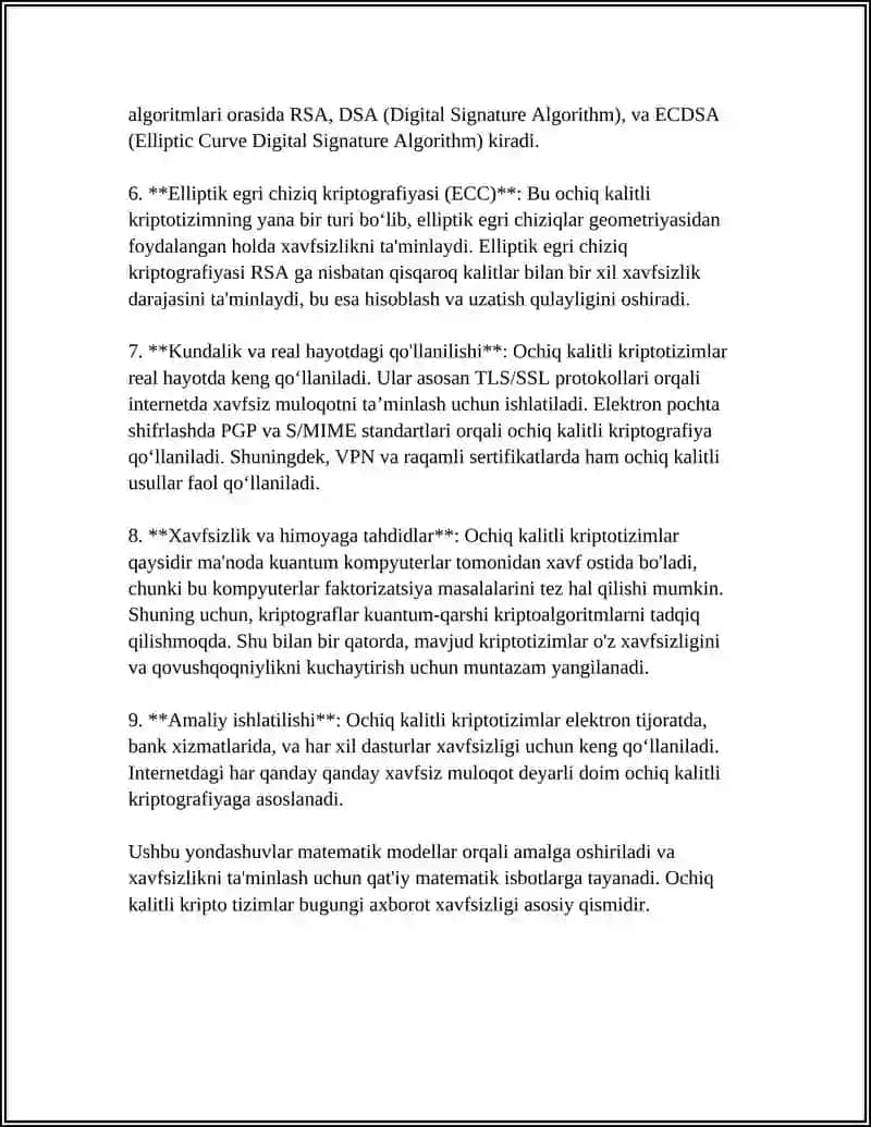 Ochiq kalitli kriptotizimlar 4