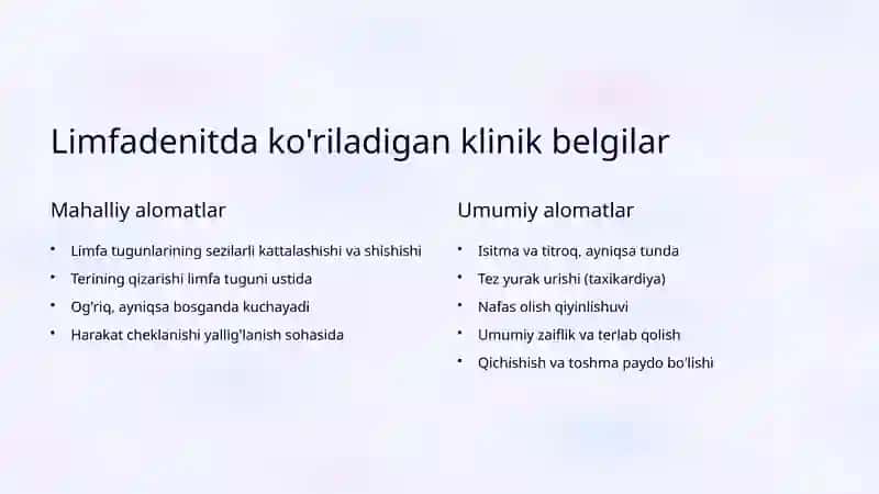 Limfadenopatiya va Limfadenit: Klinik Belgilar va Tashxis 4