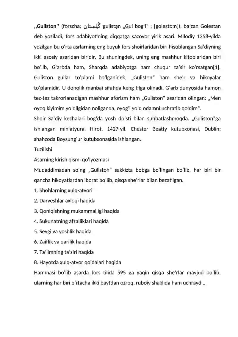 Guliston asari sharq adabiyotida tutgan o’rni 4