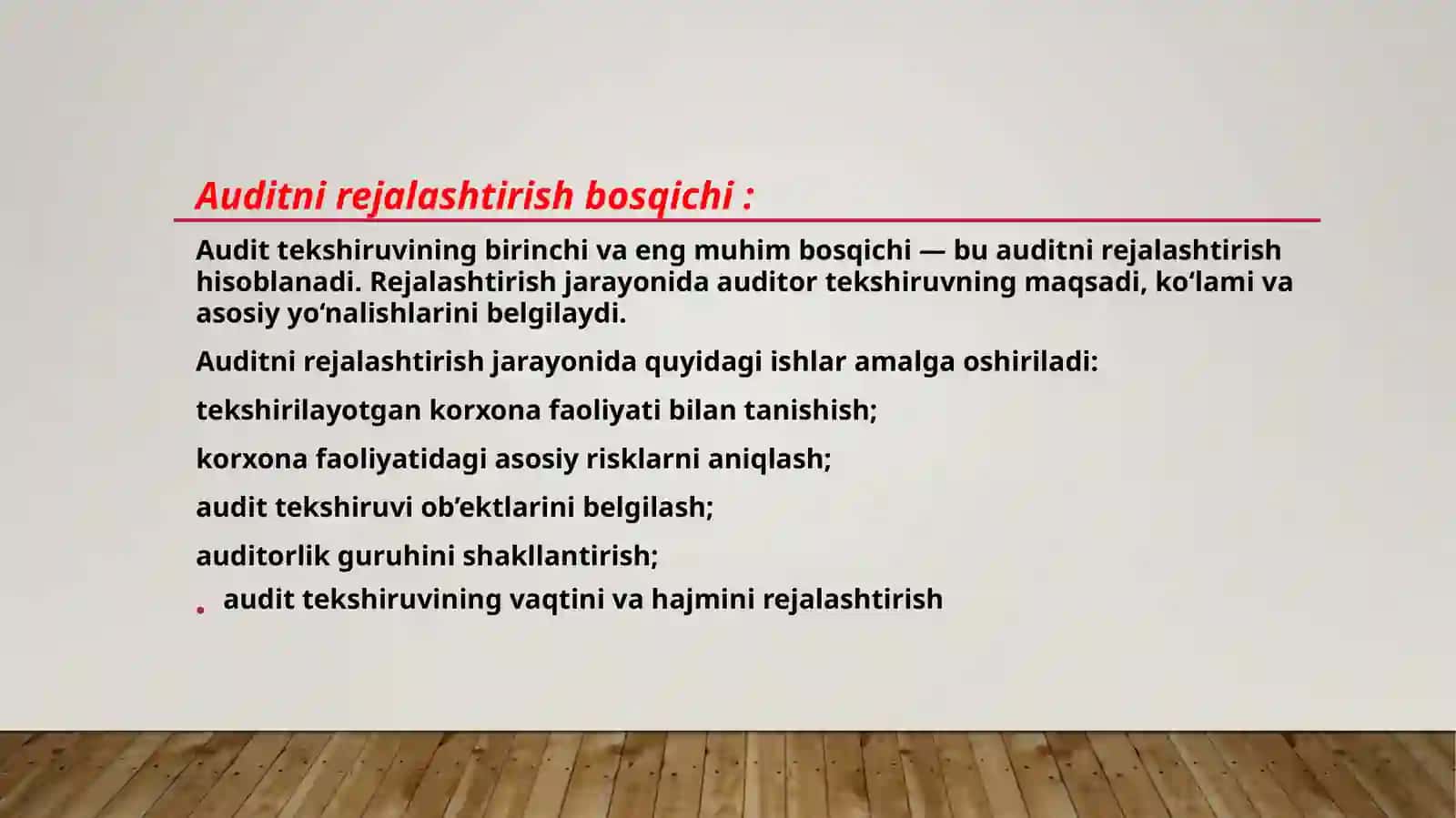 AUDIT TEKSHIRUVINI O‘TKAZISH KETMA-KETLIGI 4