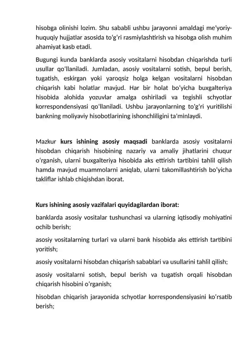 Banklarda asosiy vositalar hisobdan chiqarilishi hisobi 4