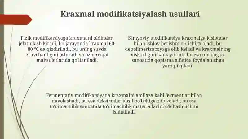 Kraxmal modifikatsiyasi va xossalari 4