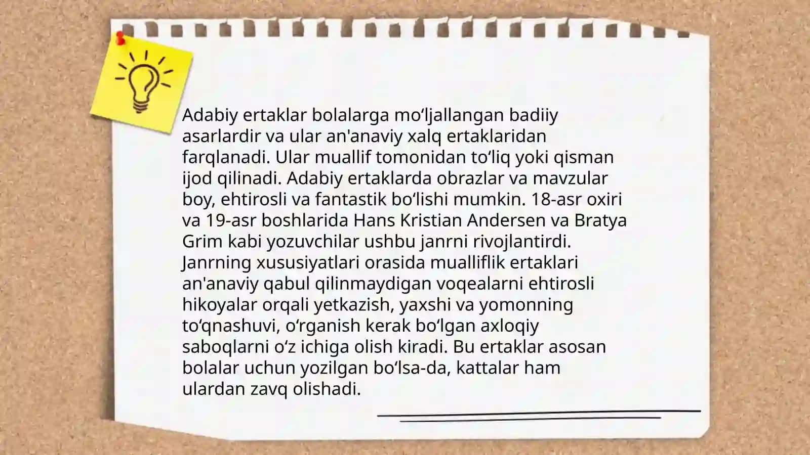 Ertaklar. Adabiy ertaklar. Adabiyot ertaklarga xos xususiyat 4