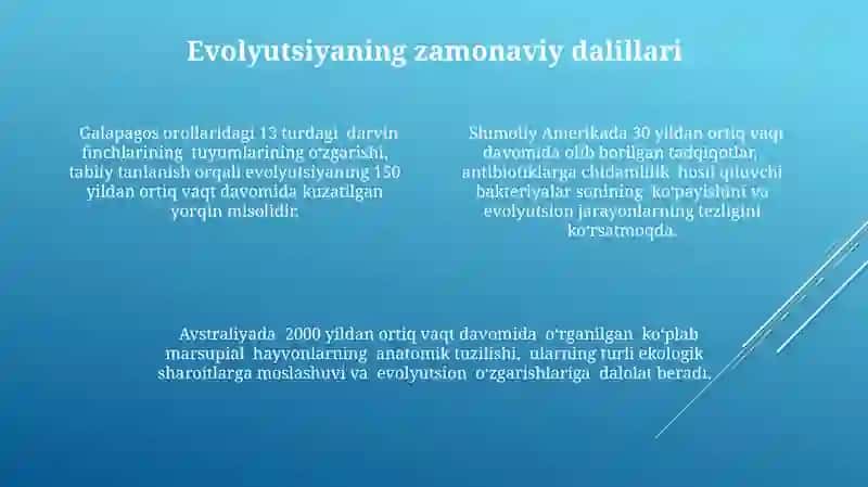 Evolyutsion oʻzgarishlar Hayvonot dunyosidagi 4