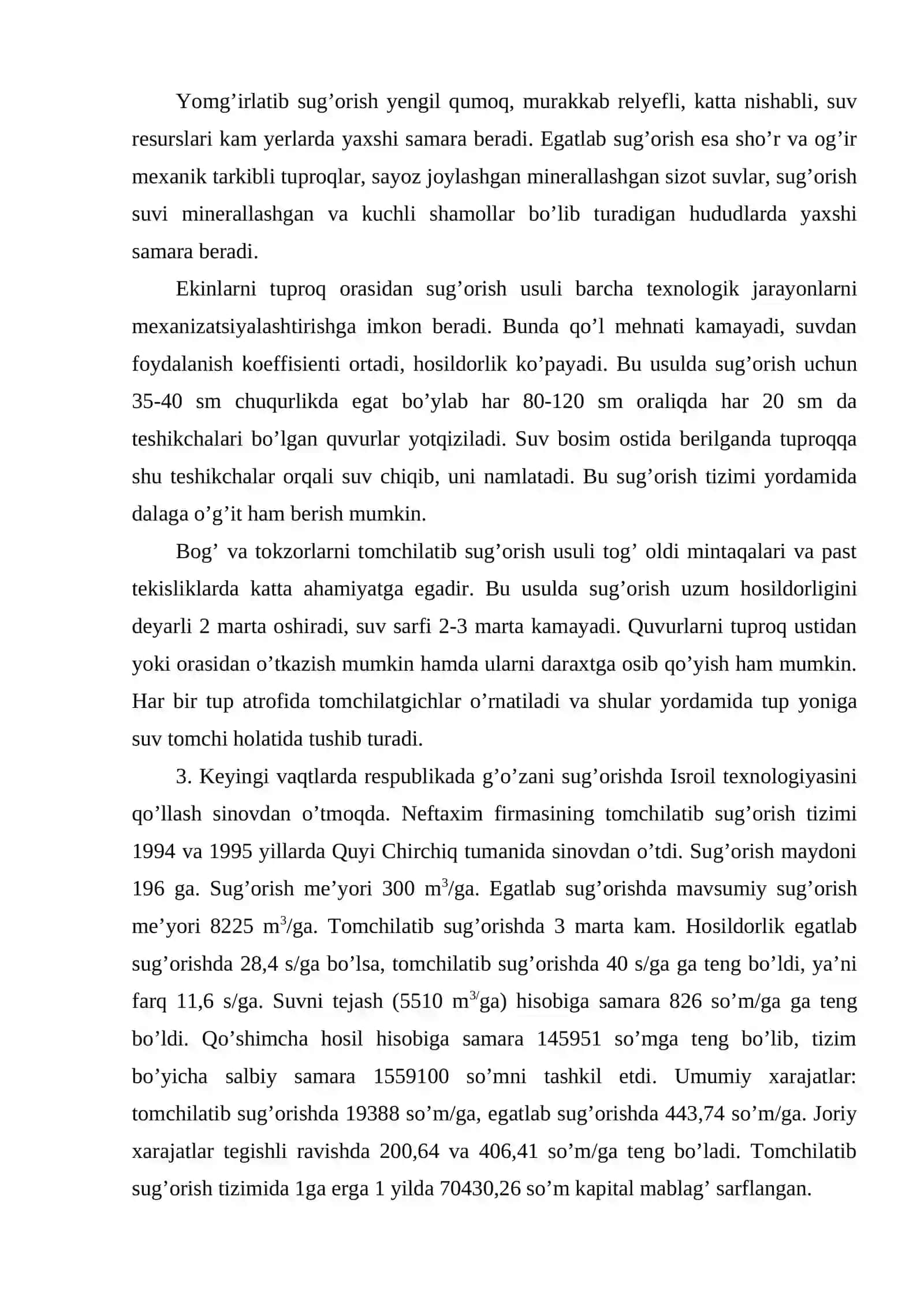 Qishloq xo’jalik ekinlarini sug’orish usullari va texnikasi 4