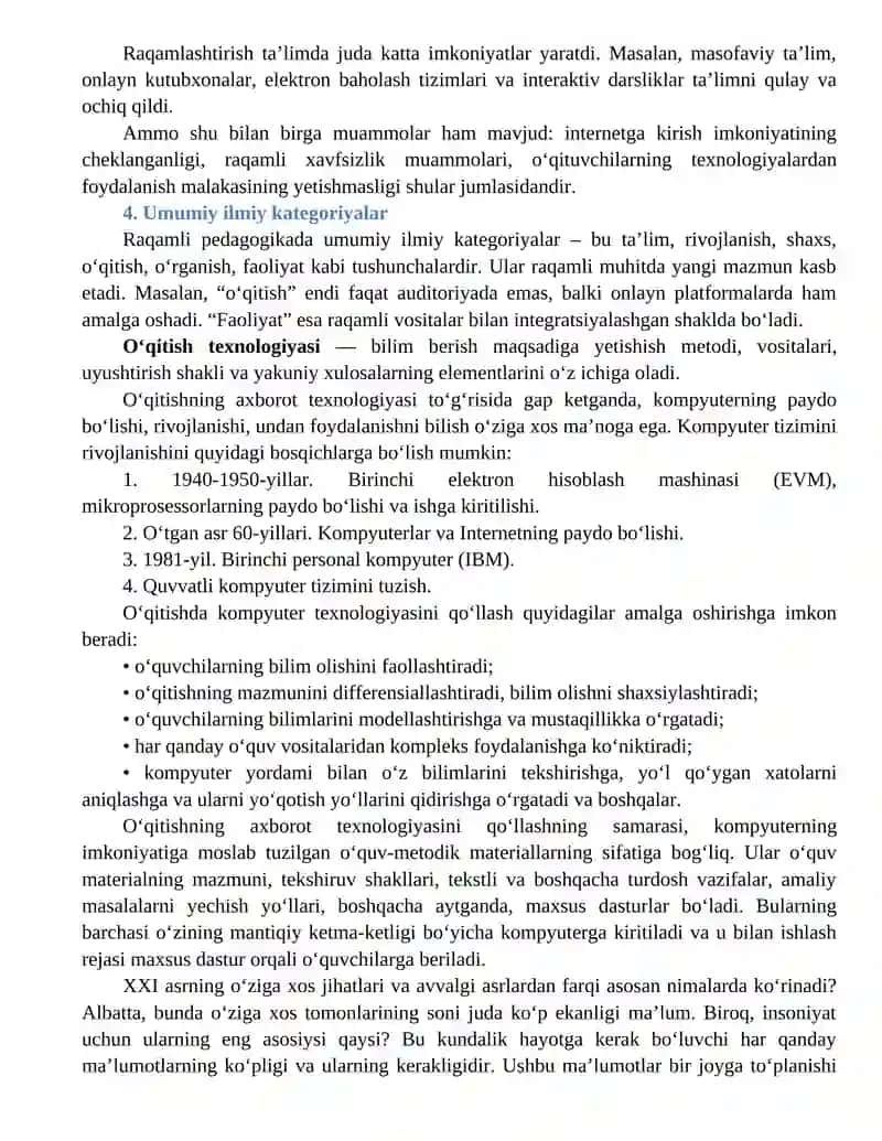 Raqamli ta’lim nazariyasi sohasidagi uslubiy bilimlar 4