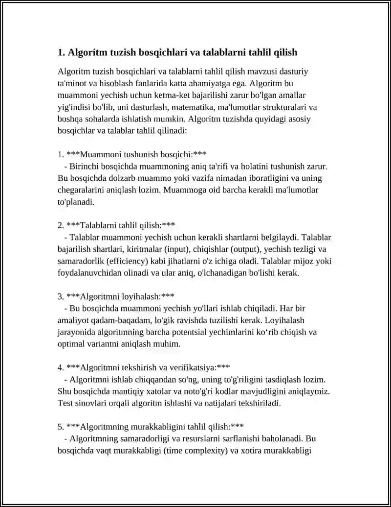 Algoritm tuzish bosqichlari va talablarni tahlil qilish 4