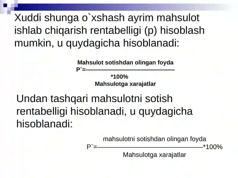 Foyda rentabelligi statistikasi 4