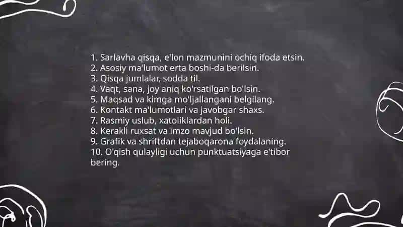 Eʼlon, hisobot. Xizmat yozishmalari 4