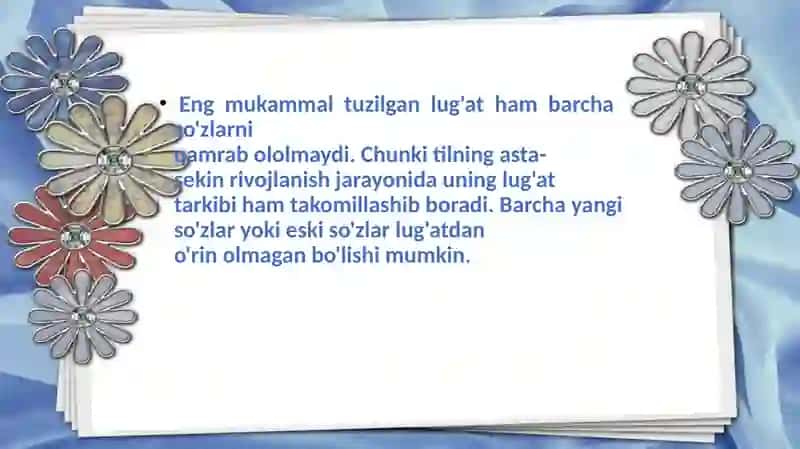 O`zbek tilining lug`at tarkibi va uning mavzu guruhlari. 4