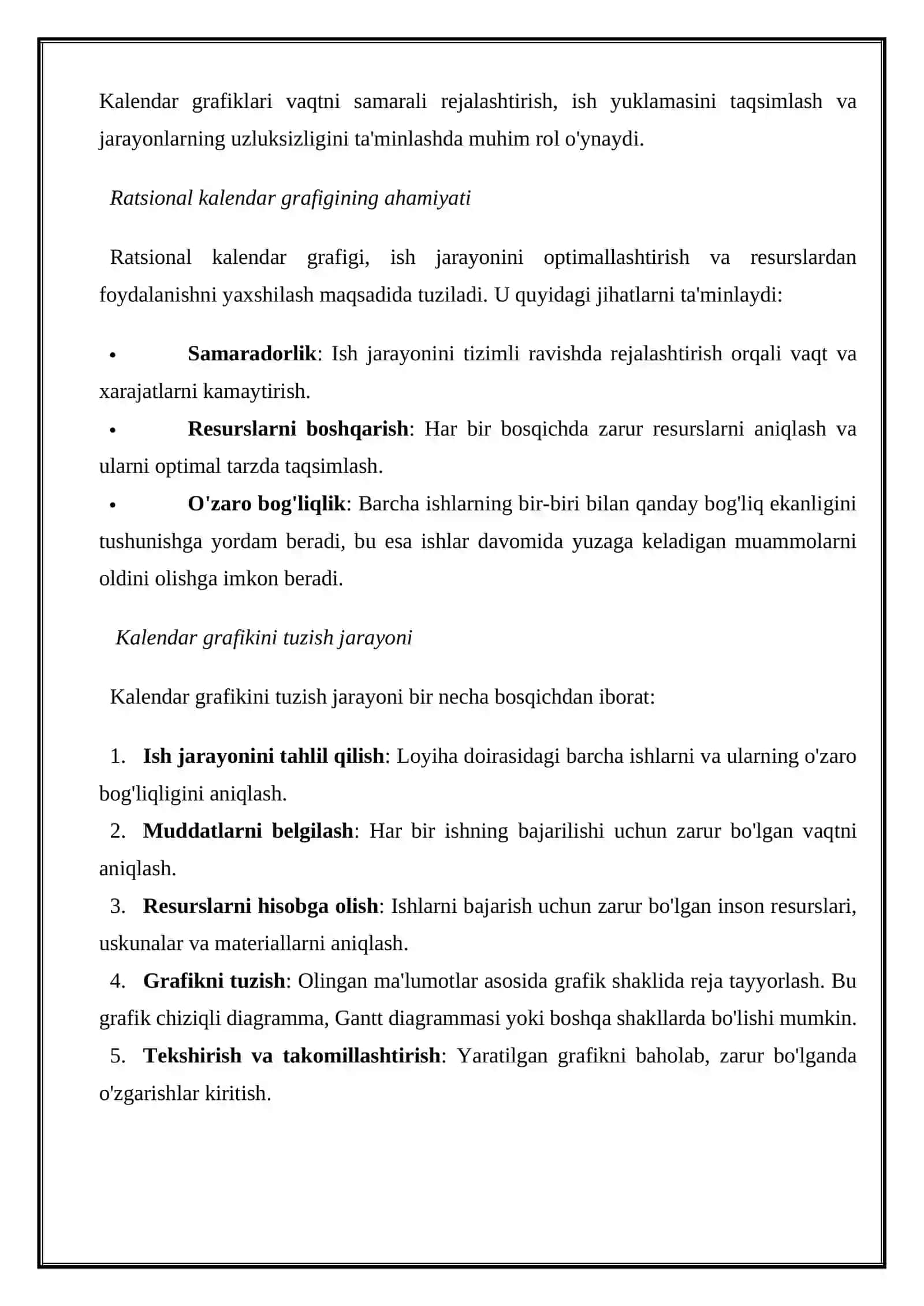 Ochish va qazish ishlarining ratsional kalendar grafigi 4