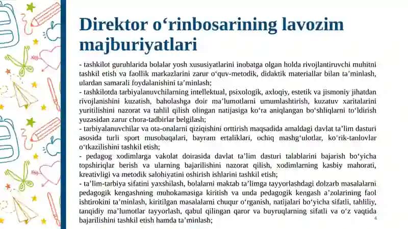 Direktoro‘rinbosarining lavozim majburiyatlari 4