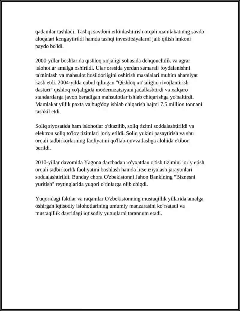 MUSTAQILLIK DASTLABKI YILLARI BOZOR IQTISODIYOTIGA OʻTISH 4