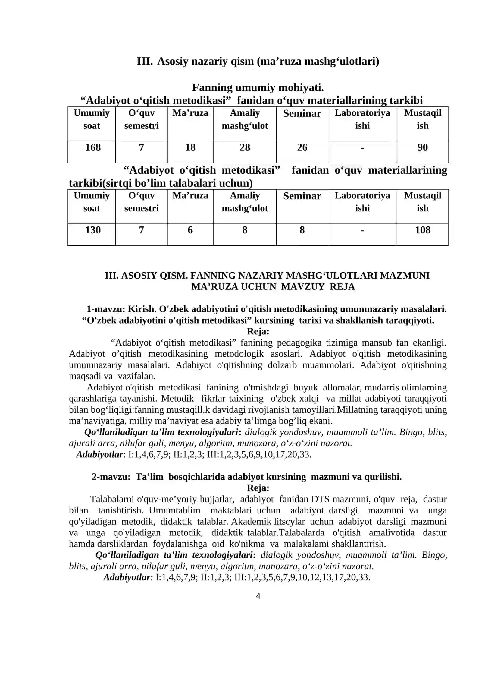 ADABIYOT O‘QITISH METODIKASI 4