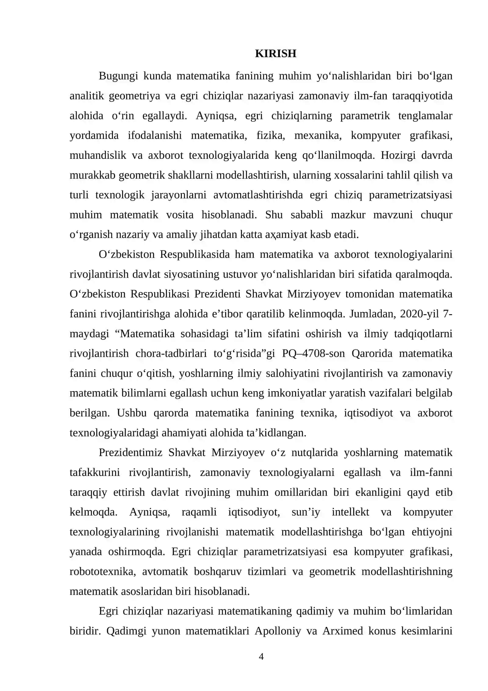 Egri chiziqning parametrizatsiyasi 4