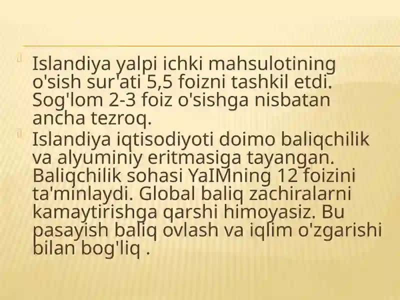 Islandiyaning asosiy iqtisodiy faoliyat turlari 4