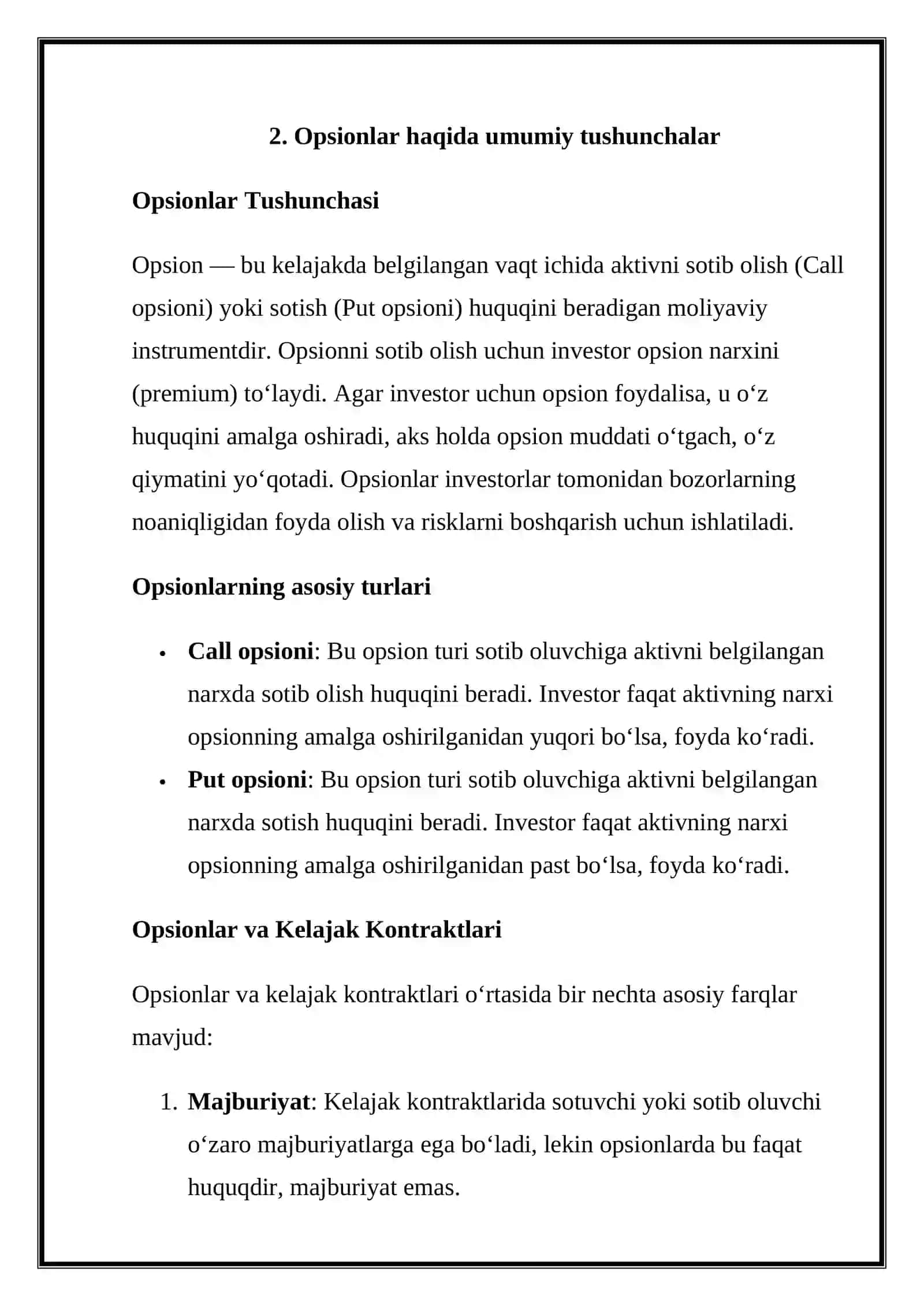 Amerika opsionlari va ularning xususiyatlari 4