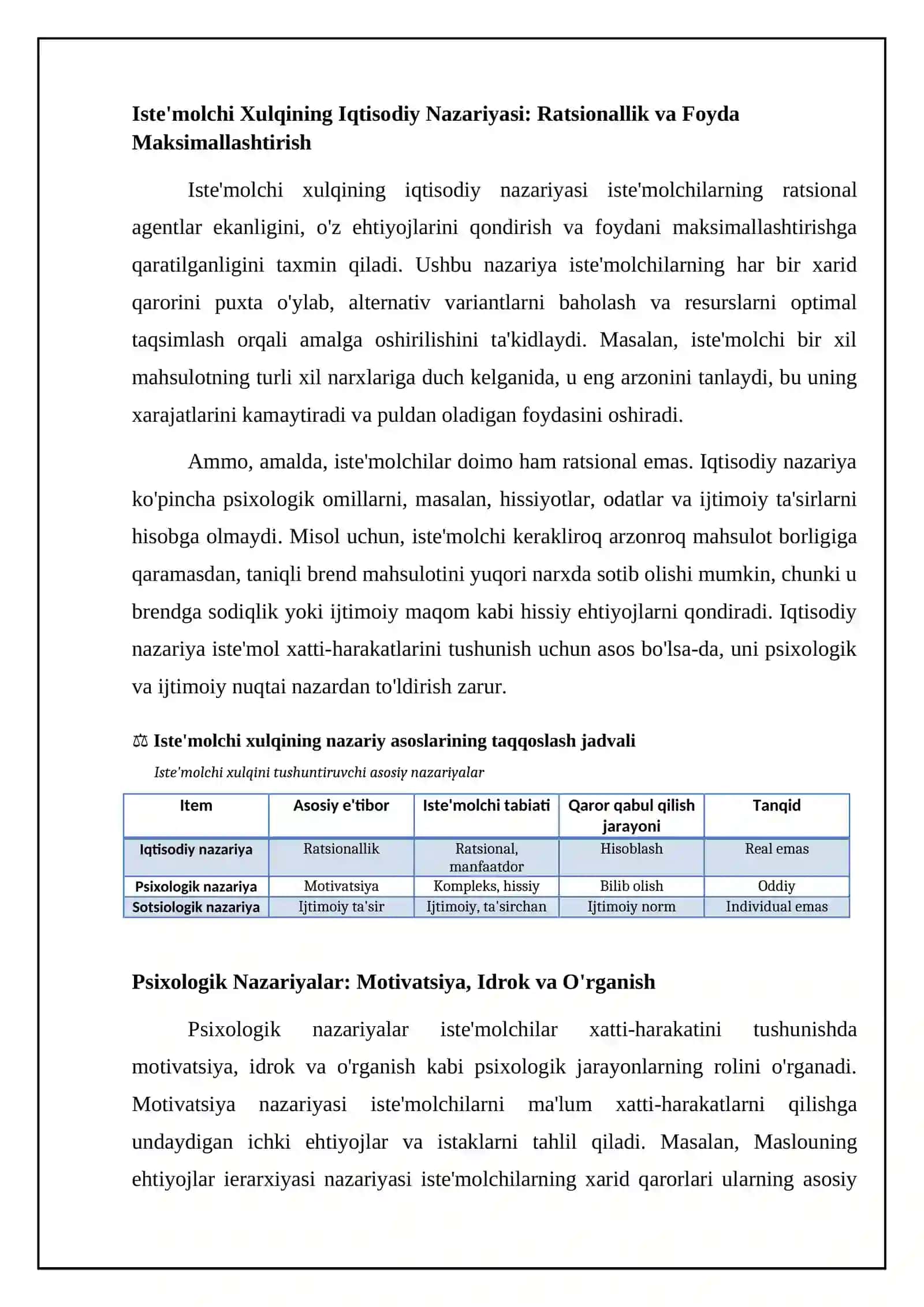 Iste'molchi xulqining Nazariy asoslari 4