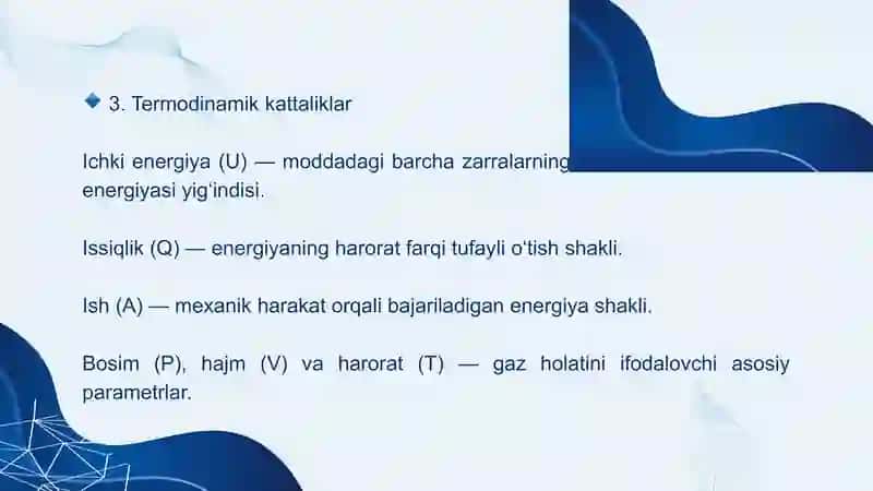 Termodinamikaning birinchi qonuni prezintatsiya 4
