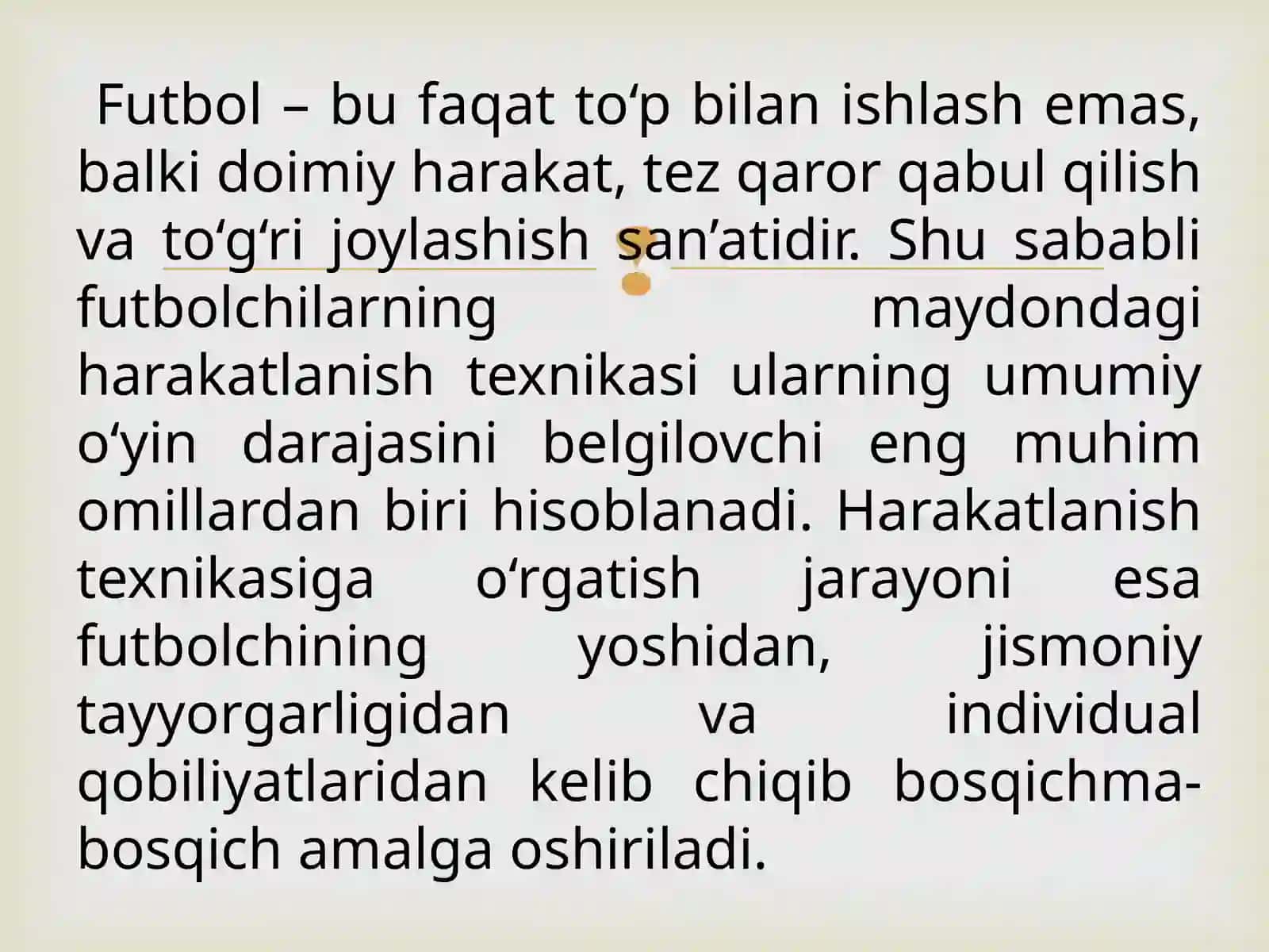 FUTBOLDA HARAKATLANISH TEXNIKASIGAO'RGATISH 4