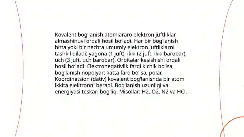 Kimyoviy bogʻlanishning hosil boʻlishi 4