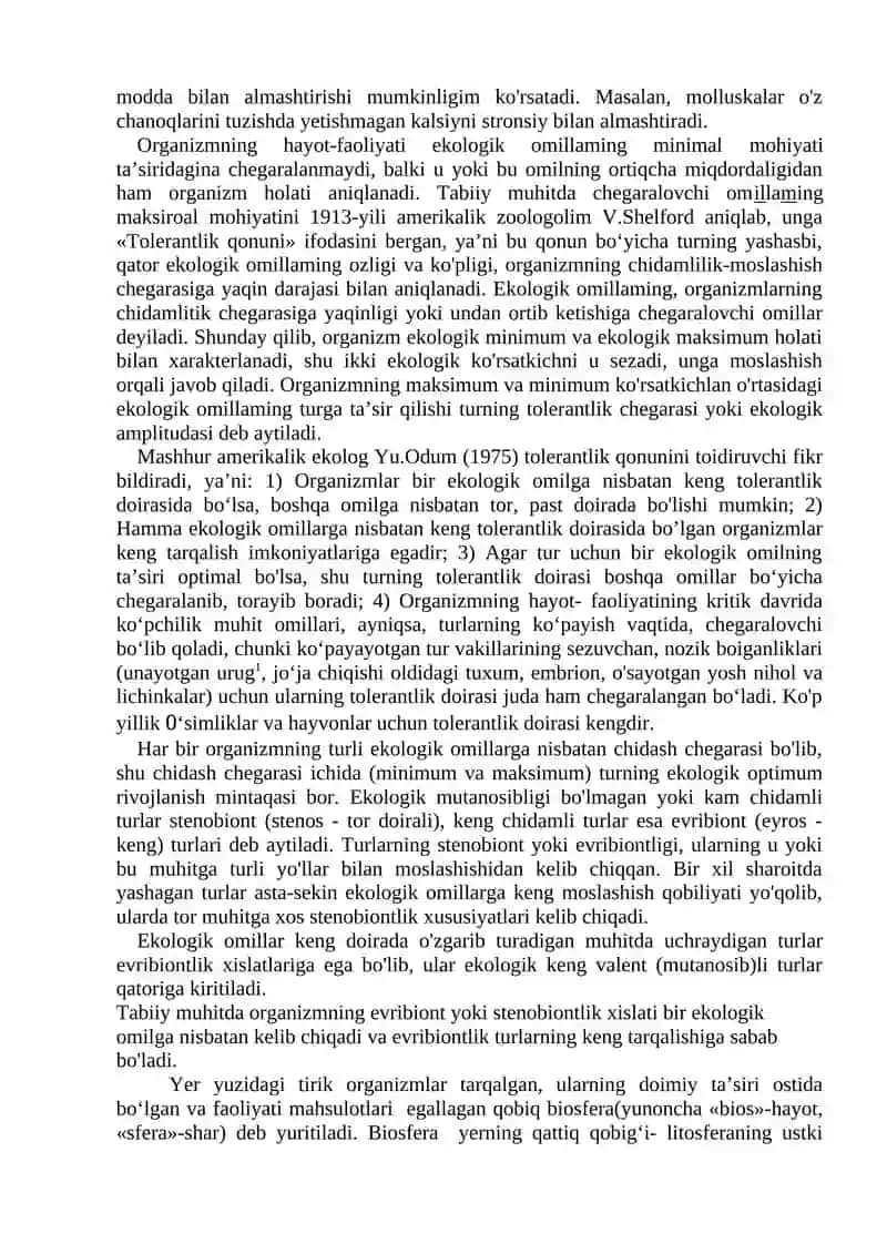 Ekologiya fanining 1-ma’ruza 4