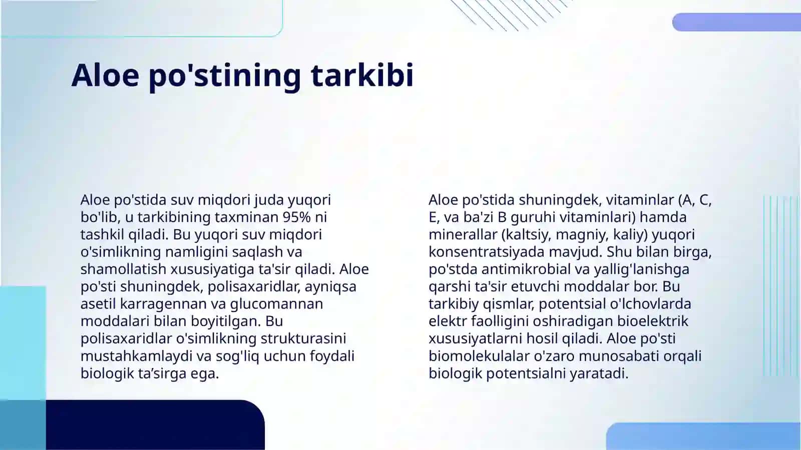 OLMA VA ALOE PO'STIDA POTENSIALLAR FARQINI ANIQLASH 4