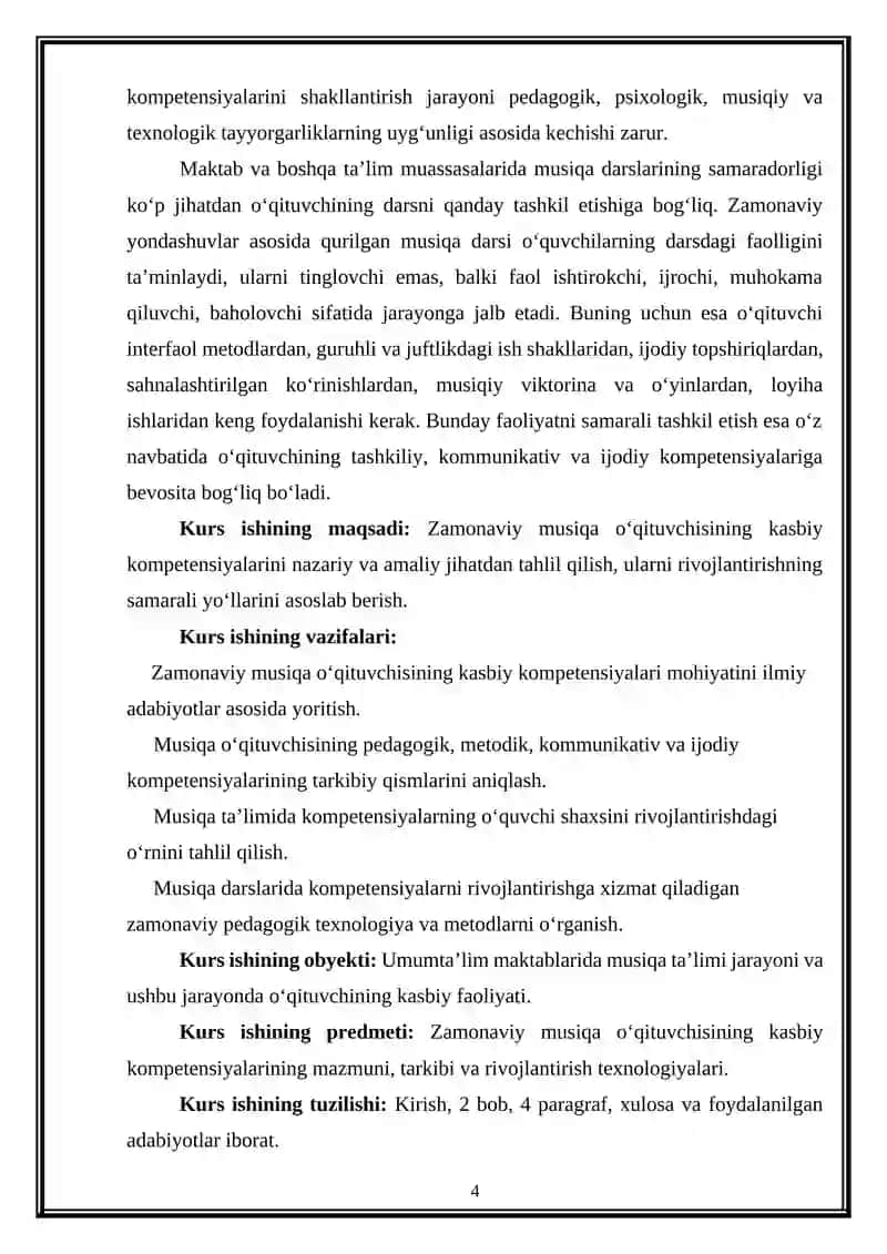 Zamonaviy musiqa O'qituvchisining kasbiy kompitensiyalari 4