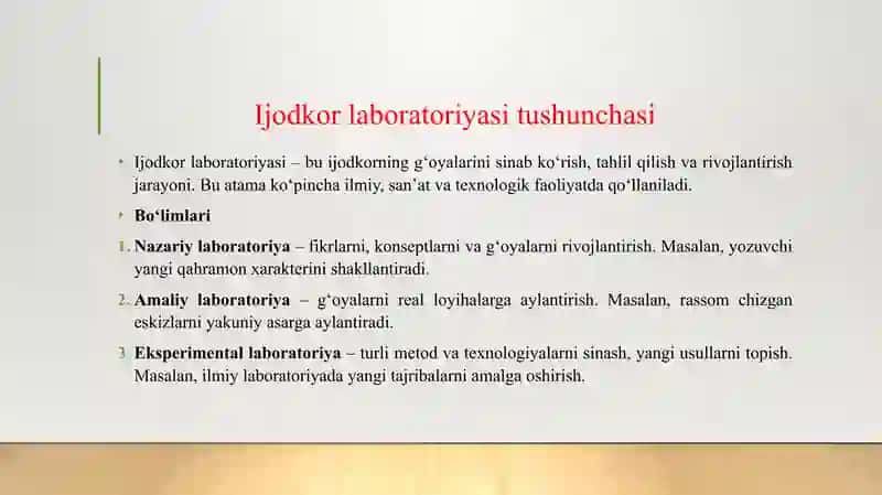 IJODKOR DUNYOQARASHI VA IJODKOR LABARATORIYASI 4