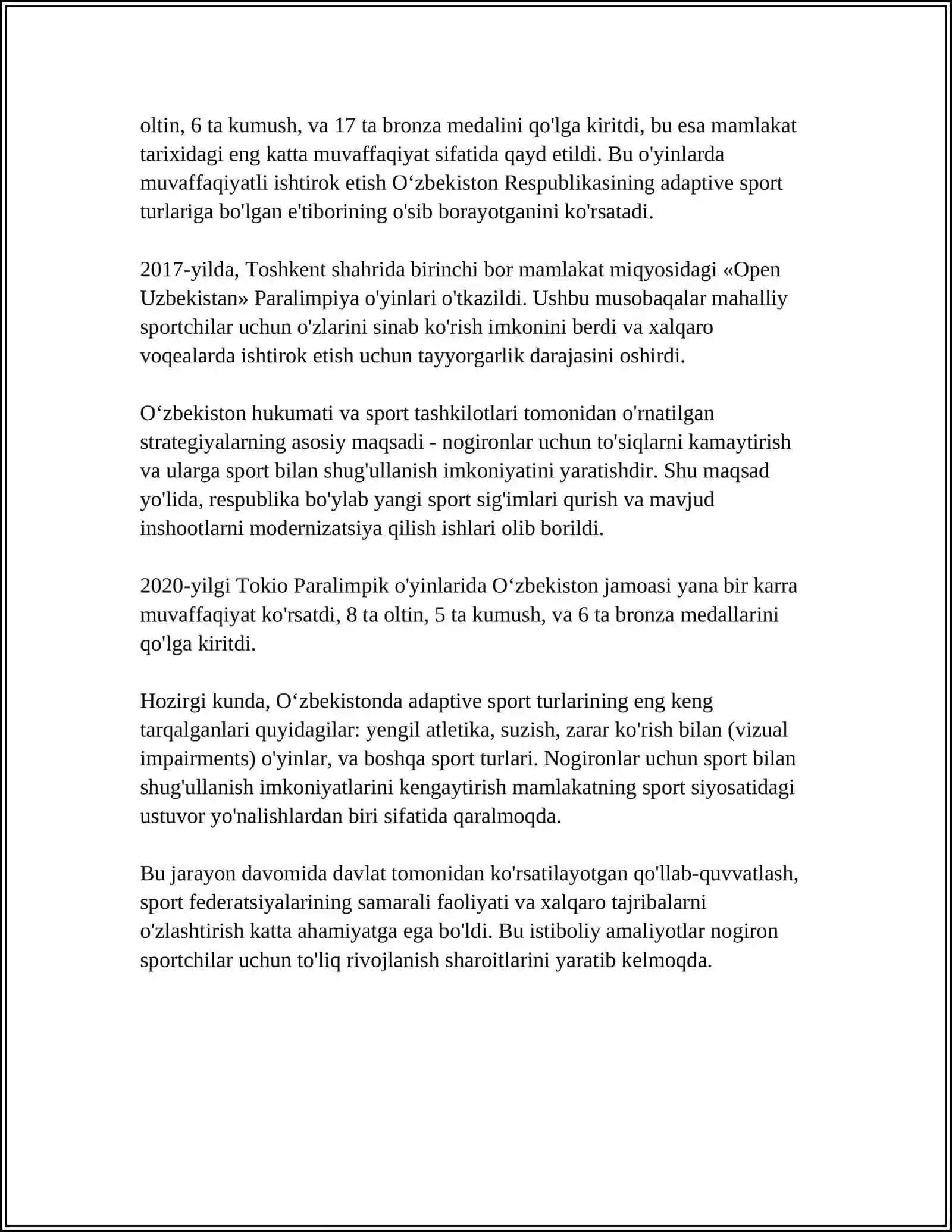 ADAPTIV SPORT TURLARI OZBEKISTONDA RIVOJLANISHI 4