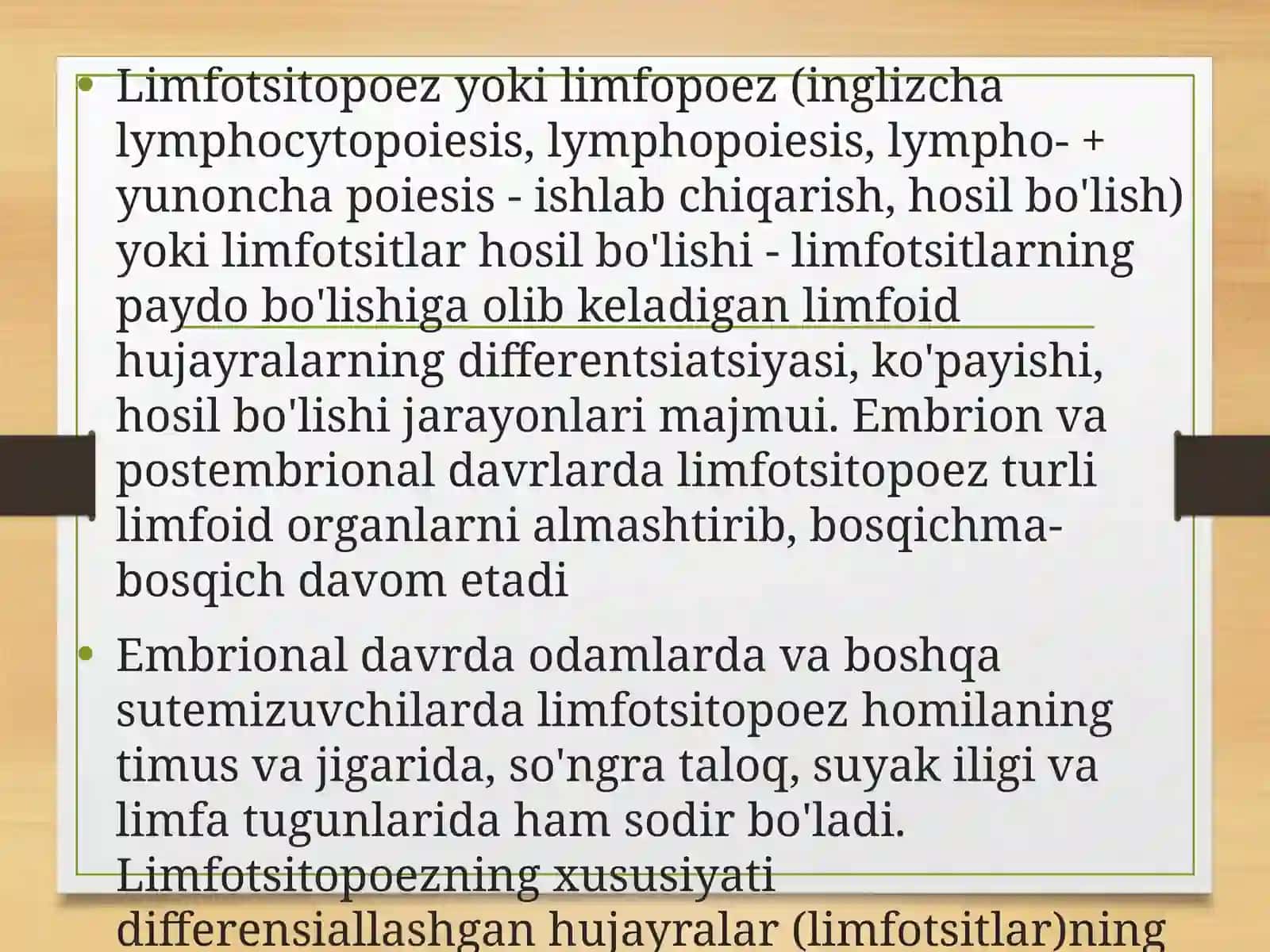 Limfotsitopoezning xususiyatlari 4