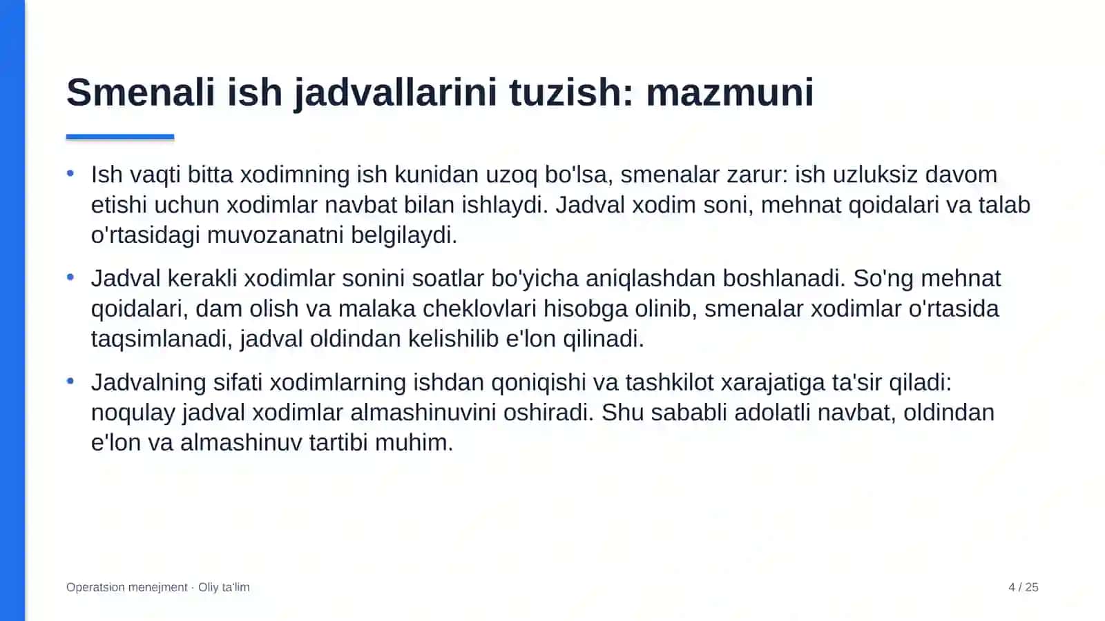 yog'ochni qayta ishlash korxonalarida smenali ish jadvallarini tuzish 1542 4