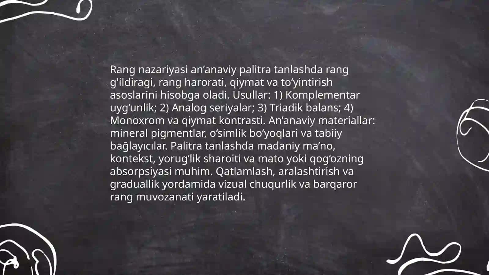 An’anaviy vizual texnikani qo‘llash usullari va qoidalari 4