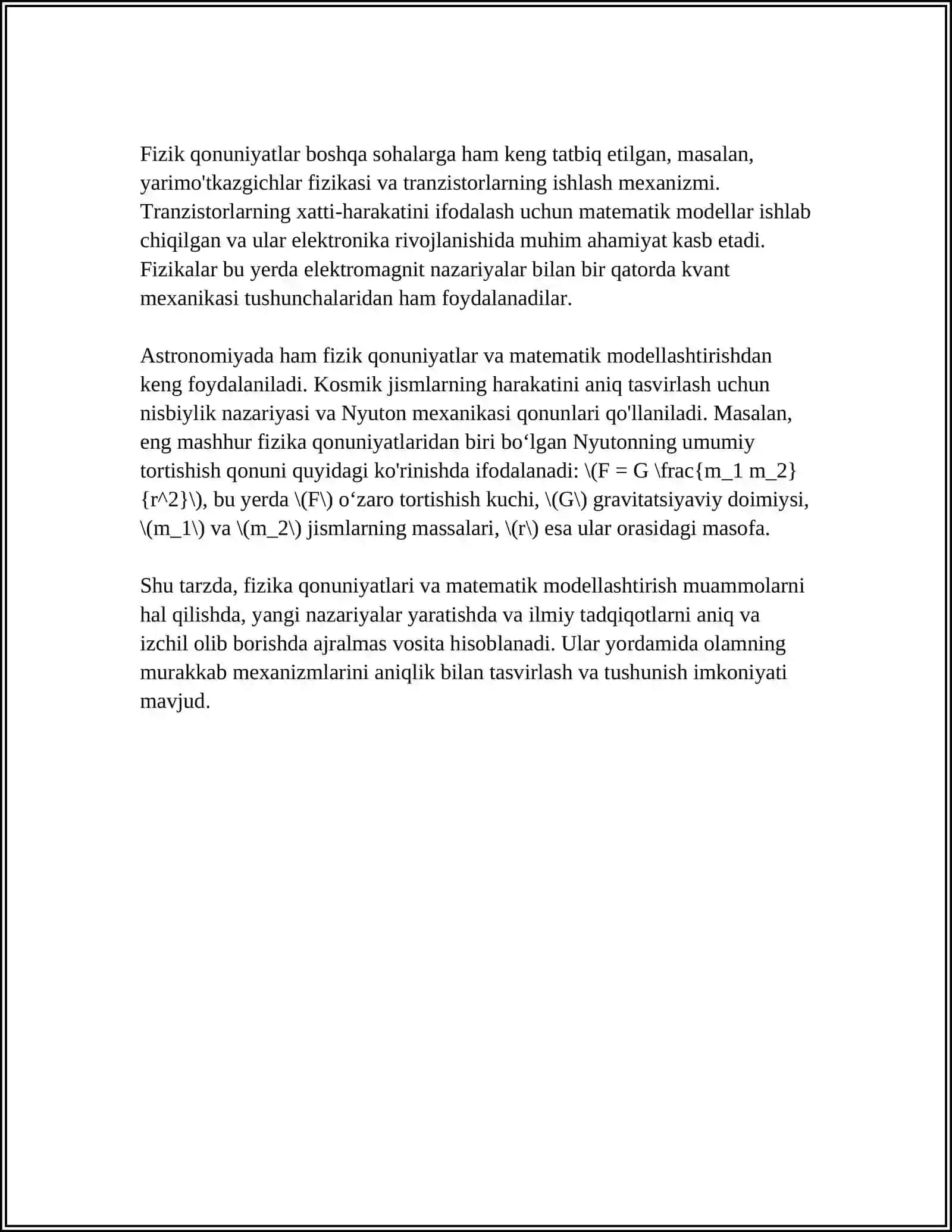 FIZIK VA MATEMATIK MODELLASHTIRISH, OLINGAN NATIJALAR ASOSIDA PROGNOZ QILISH 4